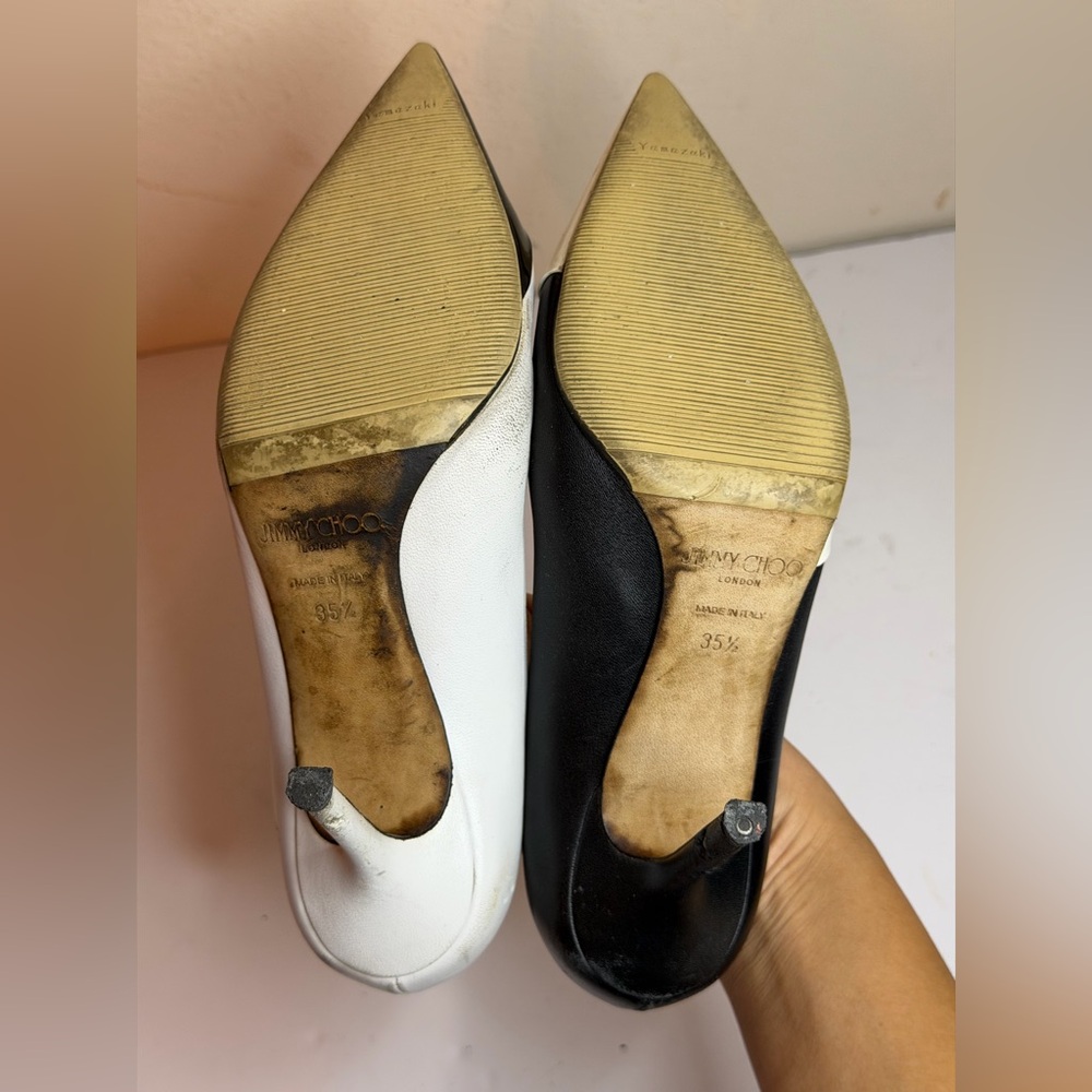 Jimmy Choo Love Pumps in a Black/White Two-tone Leather and Patent finish - Picture 9 of 11